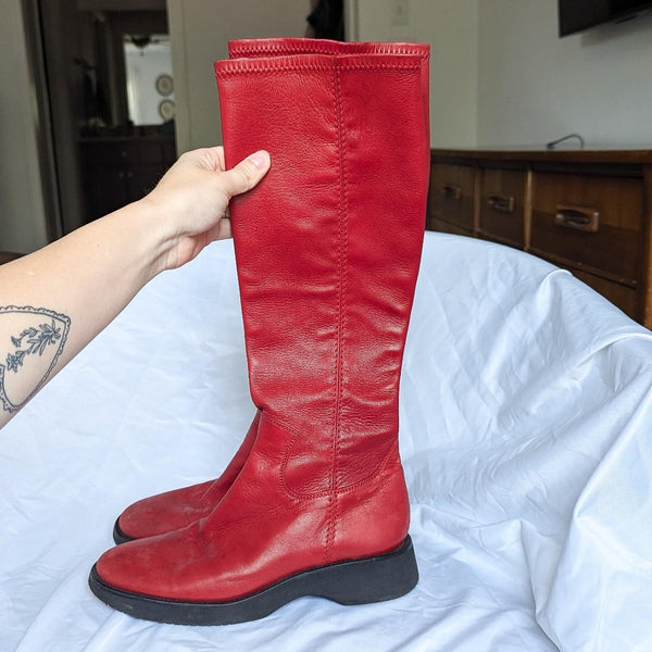 Vintage Ralph Lauren Cherry Red Leather Tall Boots