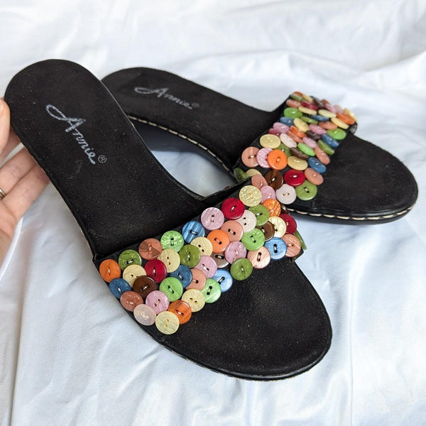 Vintage Rainbow Button Slide Sandals