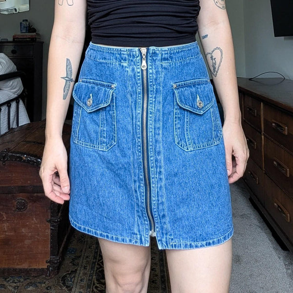 Vintage Y2K Front Zip Detail Denim Short Skirt