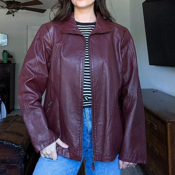 Vintage Covington Outerwear Burgundy Red Leather Zip Up Jacket