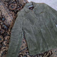 Vintage Siena Olive Green Suede Leather Zip Up Jacket