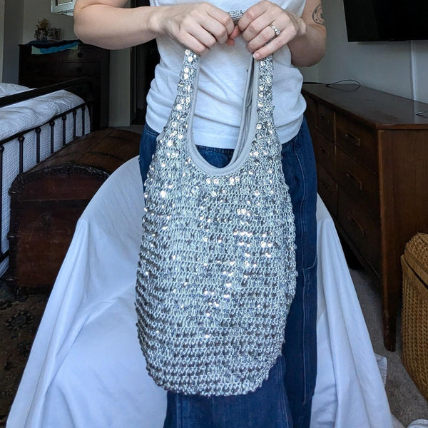 Vintage Y2K Silver Sequin Tote Bag