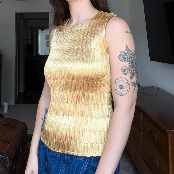 Vintage Y2K Nicola Gold Metallic Slinky Satin Tank Top