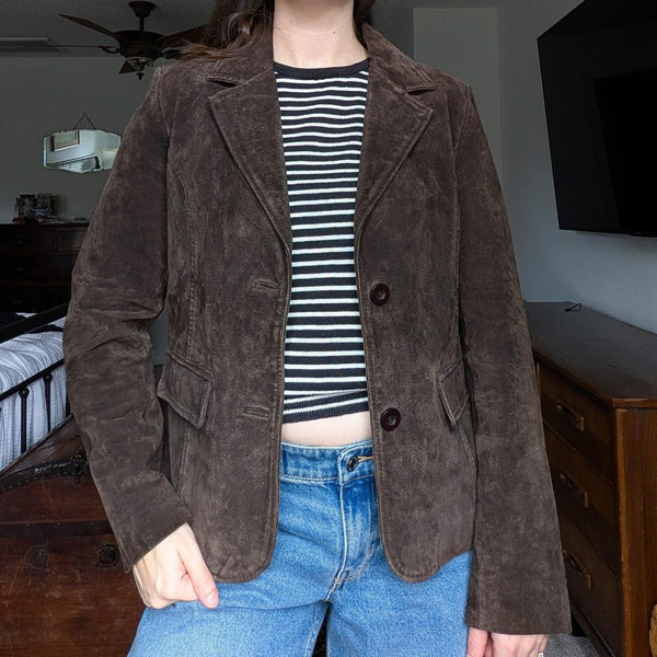 Vintage Y2K Brown Leather Suede Blazer Jacket