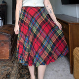 Vintage Wool Blend Red Plaid Pleated Midi Skirt