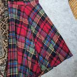 Vintage Wool Blend Red Plaid Pleated Midi Skirt