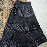 Vintage Black Pleated Velvet Maxi Skirt