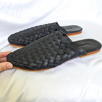 Seminyak Leather Bali Black Braided Woven Leather Mules