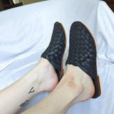 Seminyak Leather Bali Black Braided Woven Leather Mules