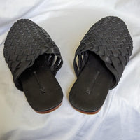 Seminyak Leather Bali Black Braided Woven Leather Mules