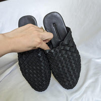 Seminyak Leather Bali Black Braided Woven Leather Mules