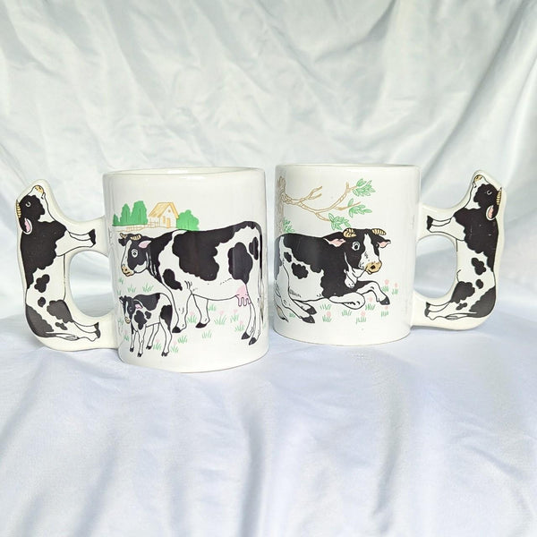 Vintage Graphic Pair of Cow Mugs