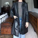 Vintage Y2K 90s Long Black Leather Trench Jacket