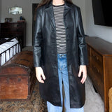 Vintage Y2K 90s Long Black Leather Trench Jacket