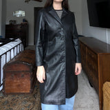 Vintage Y2K 90s Long Black Leather Trench Jacket
