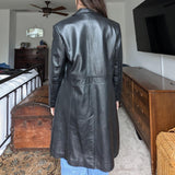 Vintage Y2K 90s Long Black Leather Trench Jacket