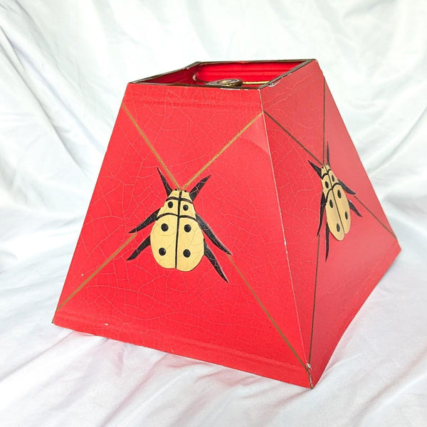 Vintage Red Metal Ladybug Chinoiserie Style Lampshade