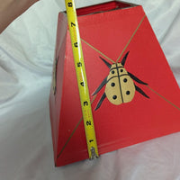 Vintage Red Metal Ladybug Chinoiserie Style Lampshade