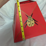 Vintage Red Metal Ladybug Chinoiserie Style Lampshade