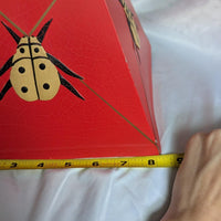 Vintage Red Metal Ladybug Chinoiserie Style Lampshade