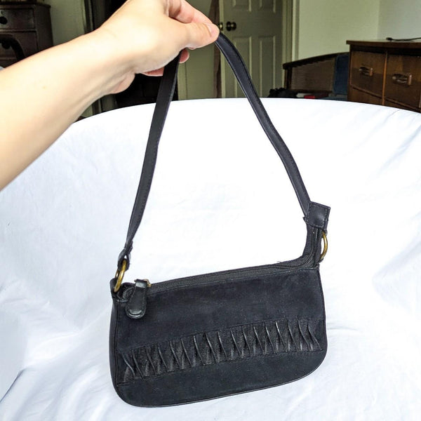 Vintage Y2K Black Leather Twist Suede Mini Shoulder Bag Purse