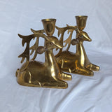 Pair of Vintage Heavy Brass Reindeer Candlestick Holders