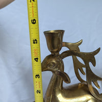 Pair of Vintage Heavy Brass Reindeer Candlestick Holders