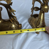 Pair of Vintage Heavy Brass Reindeer Candlestick Holders