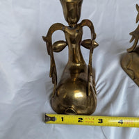 Pair of Vintage Heavy Brass Reindeer Candlestick Holders