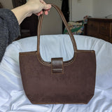 Vintage Chateau Chocolate Brown Faux Leather Suede Purse