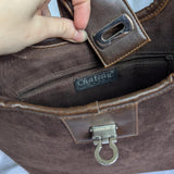 Vintage Chateau Chocolate Brown Faux Leather Suede Purse