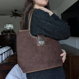 Vintage Chateau Chocolate Brown Faux Leather Suede Purse
