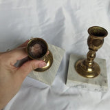 Vintage Pair of Brass and Marble Base Candlestick Holders