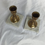 Vintage Pair of Brass and Marble Base Candlestick Holders