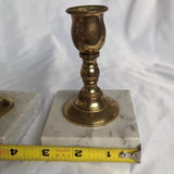 Vintage Pair of Brass and Marble Base Candlestick Holders