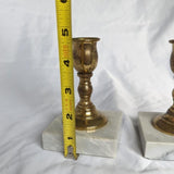 Vintage Pair of Brass and Marble Base Candlestick Holders