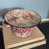 Vintage Red and White Enamel Splatterware Speckled Colander Strainer