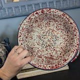 Vintage Red and White Enamel Splatterware Speckled Colander Strainer