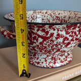 Vintage Red and White Enamel Splatterware Speckled Colander Strainer