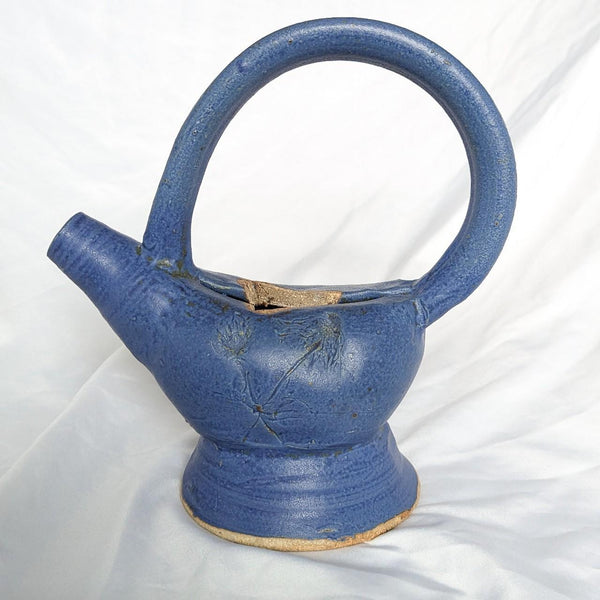 Vintage Blue Artist Signed Studio Pottery Sculptural Pitcher Vase