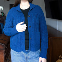 Vintage Hand Knit Saint Tropez West Cobalt Blue Collar Button Up Cardigan