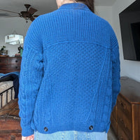 Vintage Hand Knit Saint Tropez West Cobalt Blue Collar Button Up Cardigan