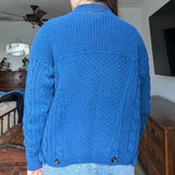 Vintage Hand Knit Saint Tropez West Cobalt Blue Collar Button Up Cardigan