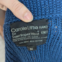 Vintage Hand Knit Saint Tropez West Cobalt Blue Collar Button Up Cardigan