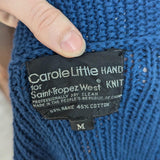 Vintage Hand Knit Saint Tropez West Cobalt Blue Collar Button Up Cardigan