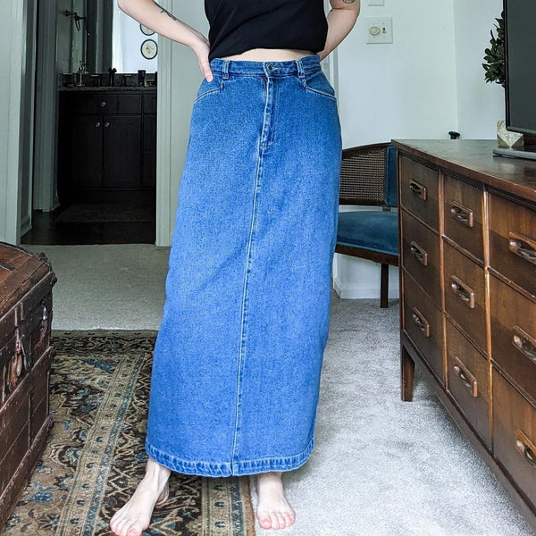 Mountain Lake Vintage Denim Maxi Skirt