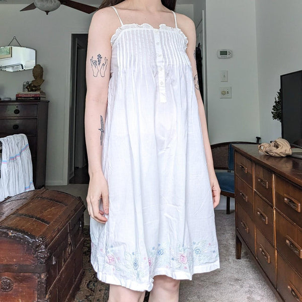 Vintage Deadstock Allison Smith White Cotton Floral Embroidered Dress