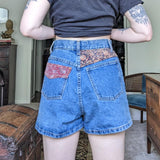 Paris Blues Vintage Paisley Patchwork Denim High Waisted Shorts