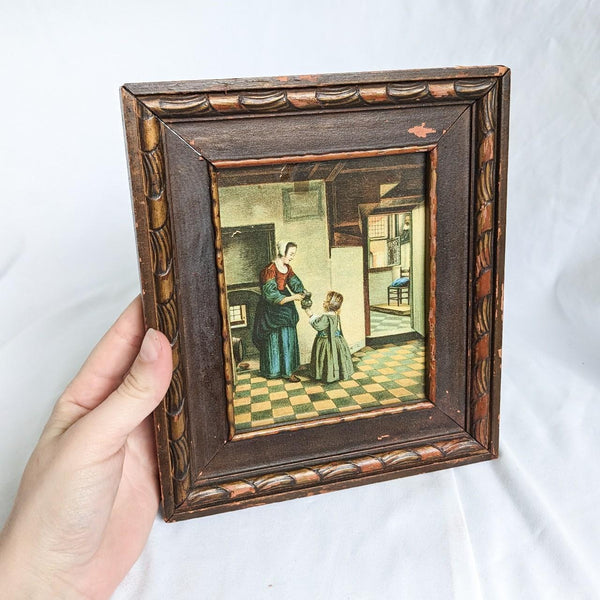 Vintage Chippy Wood Framed "Woman with a Child in a Pantry" c.1656-60 by Pieter de Hooch Art Print