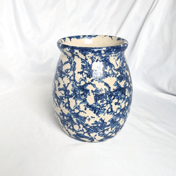 Marshall Pottery Signed Vintage Blue Sponge Wear Vase